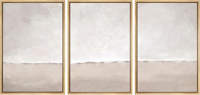 SIGNWIN Framed Canvas Print Wall Art Set Pastel Watercolor Gray Brown Paint Stroke Landscape Abstract Shape Illustrations Decorative Relax/Calm Zen for Living Room, Bedroom, Office - 16"x24"x3 NATURAL