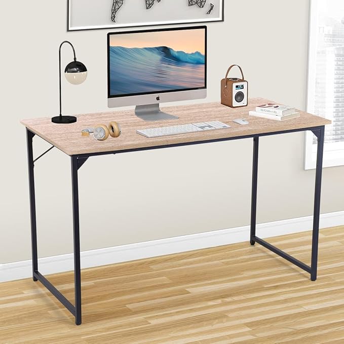 BLKMTY 39" Computer Desk Home Office Desk Wood Writing Study Table Modern Simple Computer Table Fashion Tables for Room with Metal Frame Laptop Tables Workstation for Small Space, Nature