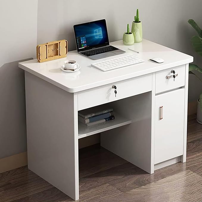 Office Computer Desk 29.5" H with Drawers, Wood Computer Desk Vanity Desk, Wood with Drawers, Workstation Desk for Bedroom Living Room (White,32" L x 20" W x 30" H)