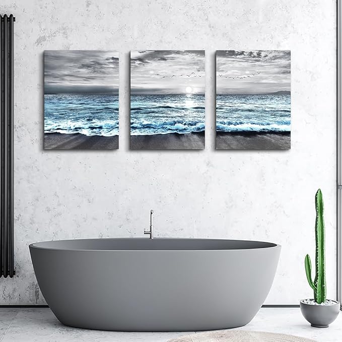 Lapremoly Canvas Wall Art For Living Room & Bedroom - Black And White Beach Scenery - 3 Piece 16x24 in