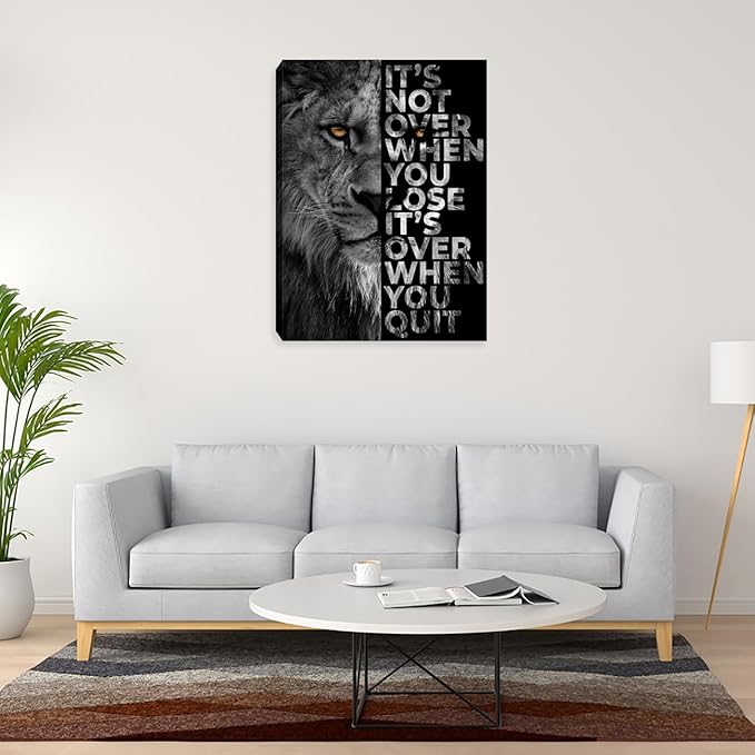 Motivational Lion Wall Art Inspirational Black Picture Painting Poster Prints Inspiring Positive Quotes Wall Decor Home Living Room Bedroom Workplace Office Decorations Framed Artwork 12"x16"