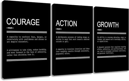 3 Pieces Motivational Entrepreneur Quotes Inspirational Canvas Wall Art Picture Painting Courage Action Growth Poster Print for Living Room Office Gym Wall Decor Stretched and Framed [72''Wx36''H]