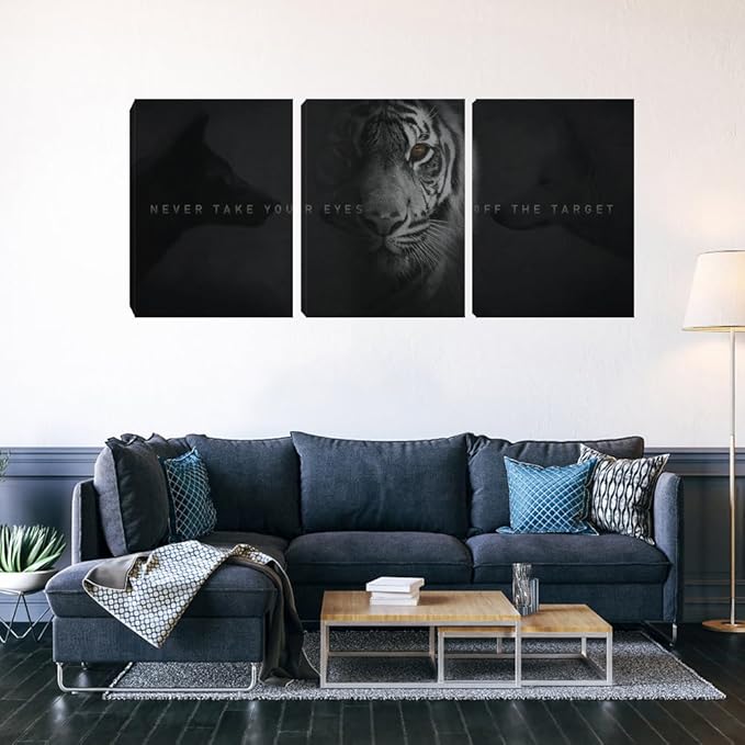 Unbruvo Tiger Motivational Wall Art - 3 Piece Canvas Prints for Office, Inspirational Leadership Quotes, Black Tiger Picture Wall Decor for Living Room, Bedroom(60''Wx28''H)