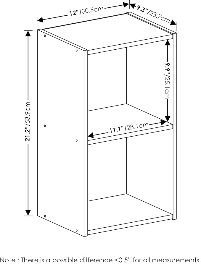 Furinno PASIR Book Shelf, 2-Tier Modern Bookshelf, Open Shelves Cube Bookcase, 9 x 12 x 21, Easy Assembly, Closed Back, for Living Room, Bedroom, Home Office, Plain White
