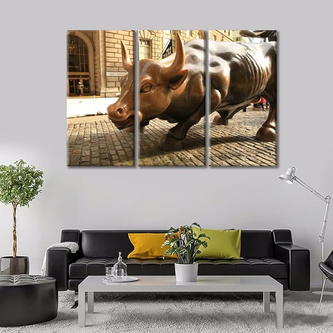 Modern Wall Art 3 Panels Copper Bull in the Sun Canvas Prints Picture Home Decoration Contemporary Artwork Bedroom Wall Decor Gift Framed Gallery-Wrapped Ready to Hang - 60" Wx40 H