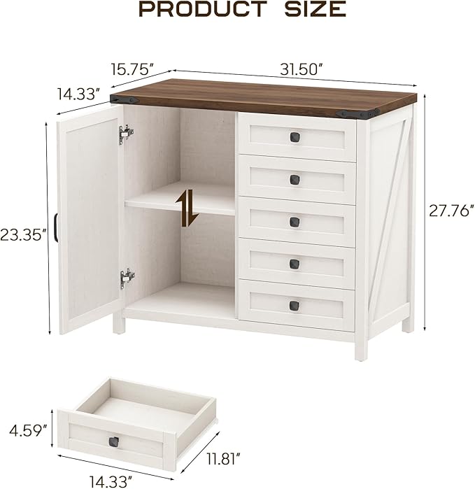Lateral File Cabinet with 5 Drawers, Farmhouse File Cabinet with Adjustable Shelf, Large Wood File Storage Cabinets Printer Stand for Home Office Cabinets, Rustic White and Brown