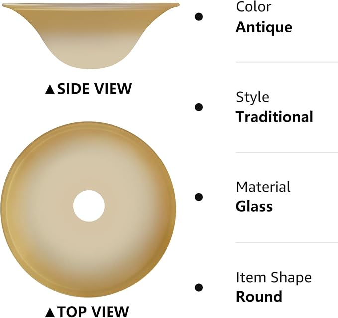 Antique Glass Lamp Shade for Floor lamp, Alabaster Torchiere Lamp Shade Replacement, Floor Lamp Replacement Parts (Antique, 12'')