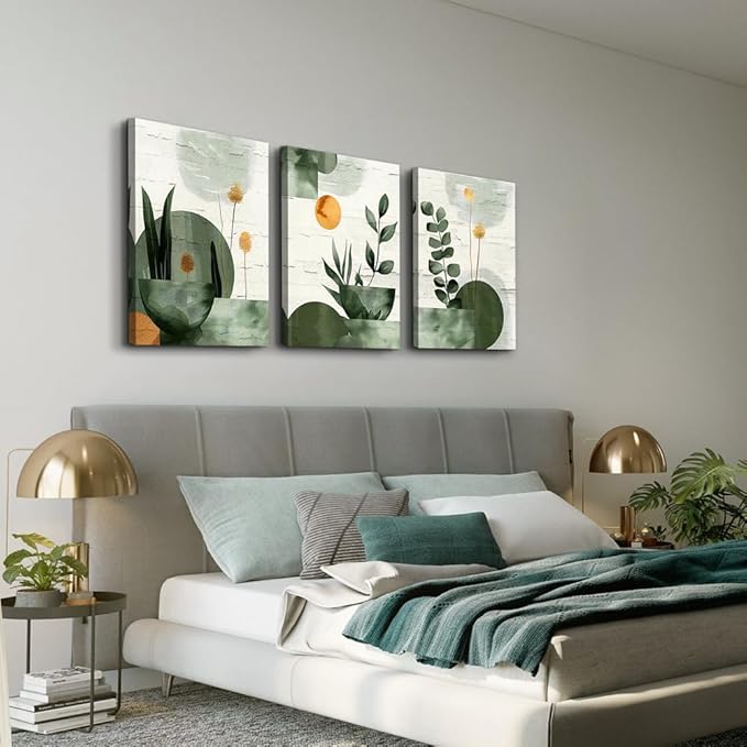 TTHYUEWS Boho Canvas Wall Art Prints Large Wall Decor for Living Room Bedroom Wall Art Decor Geometry Plant Pictures Abstract Paintings Office Artwork Modern Home Decoration 3 Piece Ready To Hang