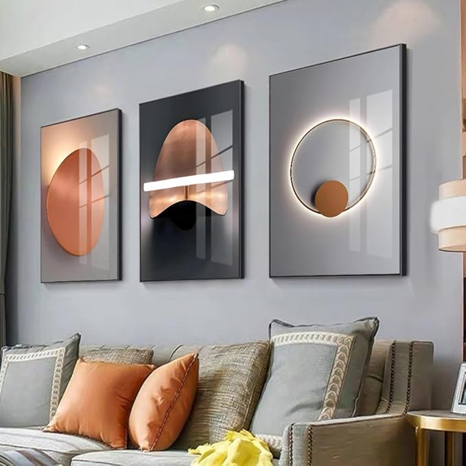 ARTFEB Large Modern Living Room Bedroom Office Framed Wall Decor 3 Panels, Aesthetic Decorative Wall Art Triptych, Warm Color Style Art Prints(Grey, 24" X 32" X 3 pieces)