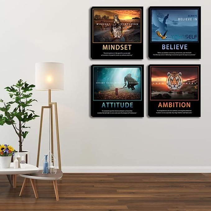 Motivational Wall Art Inspirational Canvas Poster Print Modern Inspiring Entrepreneur Quotes Animals Painting Picture Office Wall Decor Framed Artwork 4 Pieces Living Room Bedroom Workplace Decoration