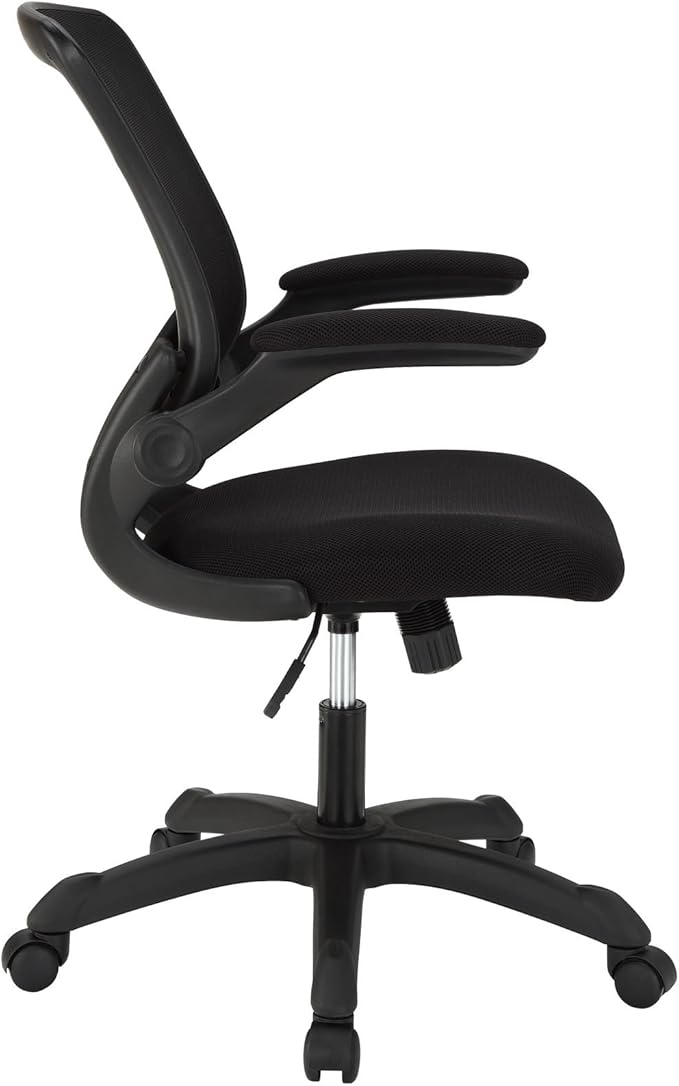 Modway Veer Office Chair with Mesh Back and Vinyl Seat With Flip-Up Arms in Black