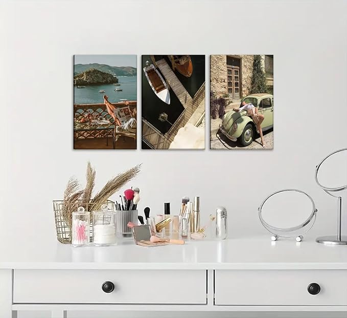 SOUHLP 3Pcs Fashion Black Girl Canvas Wall Art 3Pcs Vintage Fashion Canvas Wall Art There are two sets in this link and any one will be sent randomly for Living Room Bedroom Home Decoration 12x16in