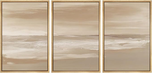 SIGNWIN Framed Canvas Print Wall Art Set Serene Sand & Sea Illustrations Decorative Relax/Calm Zen for Living Room, Bedroom, Office - 24"x36"x3 NATURAL