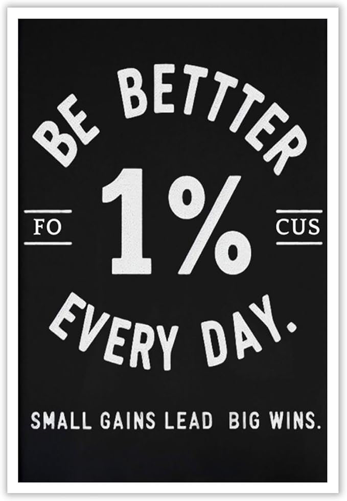 Inspirational Motivation 1% Better Every Day Canvas Poster Entrepreneur Success Life Saying Wall Art Hustle Inspiring Sign Prints Painting For Home Office Wall Decor 8x12in Unframed