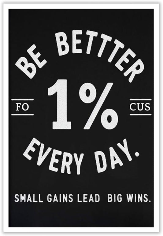 Inspirational Motivation 1% Better Every Day Canvas Poster Entrepreneur Success Life Saying Wall Art Hustle Inspiring Sign Prints Painting For Home Office Wall Decor 8x12in Unframed