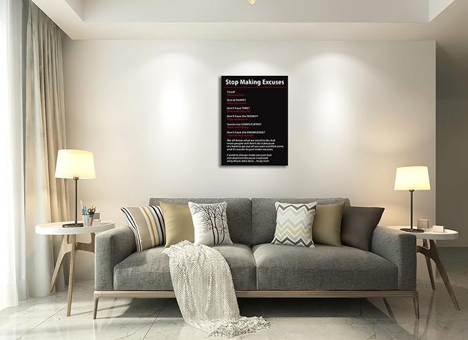 Office Wall Decor Motivational Canvas Wall Art Inspirational Picture Stop Making Excuses Posters Print Living Room Home Wall Decor Canvas Painting Artwork Framed Ready to Hang[30''W x 40''H]