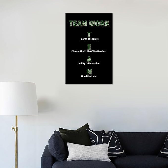 Inspirational Canvas Wall Art Team Work Motivational Entrepreneur Quotes Poster Print Positive Theme Artwork for Modern Home Bedroom Bathroom Wall Picture Painting Stretched and Framed [12''Wx18''H]