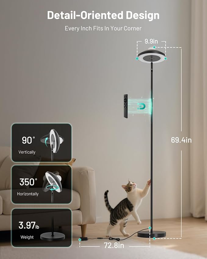 LED Floor Lamp with RGB Star Projector & Remote, Stepless 3000-6000K Color Changing Standing Lamp, Dimmable Black Corner Lamp, 15W Modern 69" Tall Light for Bedroom, Kids Room, Living Room