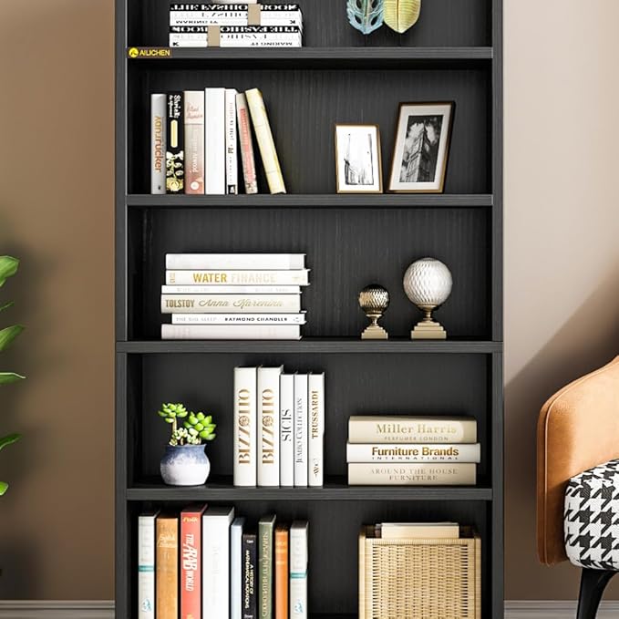 5 Tier Shelf Bookcase,47" Tall Bookshelf Display Storage Shelves,Freestanding Book Shelves for Bedroom Home Office Library Living Room,Black
