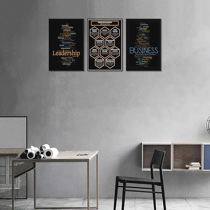 3 Piece Leadership Wall Art - Framed Motivational Canvas Prints Inspirational Poster Ready to Hang for Home, Office & Classroom Wall Decor, 12x16 in x3