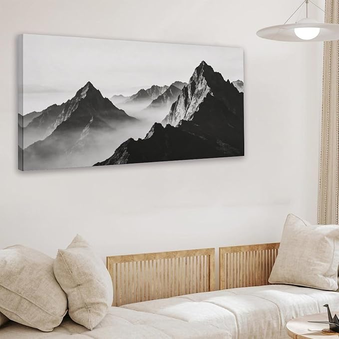 Black Mountain Landscape Framed Canvas Wall Art for Living Room, Nature Decor 40" L x 20" W