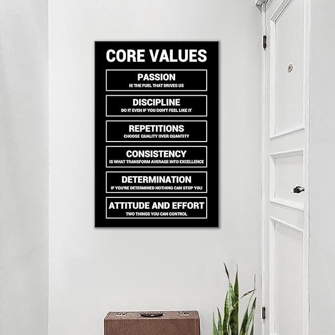 Inspirational Poster Wall Art Home Decor Core Values Inspirational Quote Printed on Canvas Inspiring Painting Wall Pictures for Living Room Office Workplace Decoration Ready to Hang [24''W x 36''H]