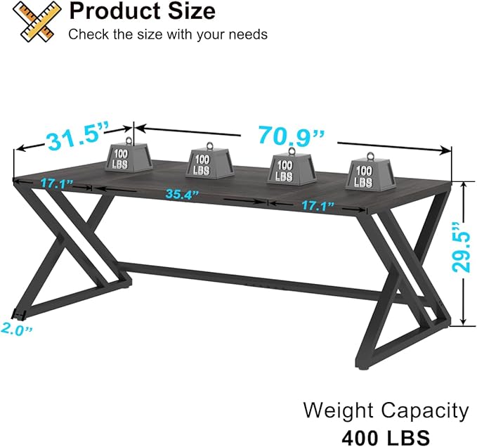 HSH Large Rustic Computer Desk, Industrial Extra Long Home Office Desk, Modern Pc Study Gaming Writing Table for Two Person, Workstation Executive Desk for Home Bedroom Living Room, Dark Gray, 70 Inch