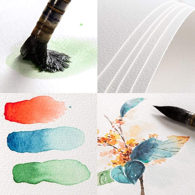 Square 5.1X5.1" 300gsm Watercolor Journal Hardbound 40pgs（20 Sheets Front Back 2 Textures）Travel Size for Calligrapher Colored Pencil Watercolor Sketch Handmade Cloth Cover Notebook Fruits and Flowers