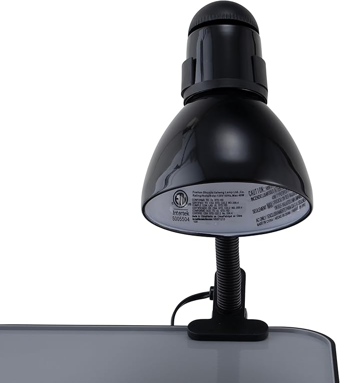 V- Light Black Adjustable Desk Lamp with Heavy Duty Clamp Clip, Flexible Gooseneck Lamp, Bed Light, Reading Lamp, or Study Light, 14 inches
