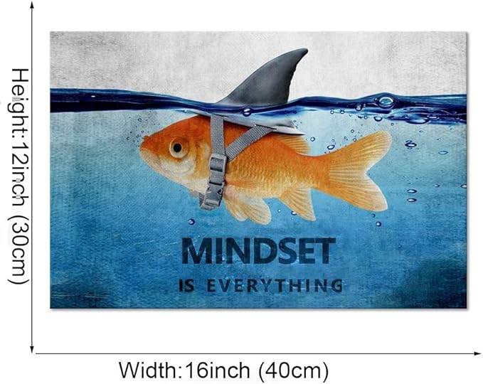 Inspirational Wall Art Goldfish Shark Pictures Blue and Grey Canvas Painting Motivational Quote Mindset Posters HD Prints Artwork Office Decor for Living Room Bedroom Framed (16”Hx12”W)