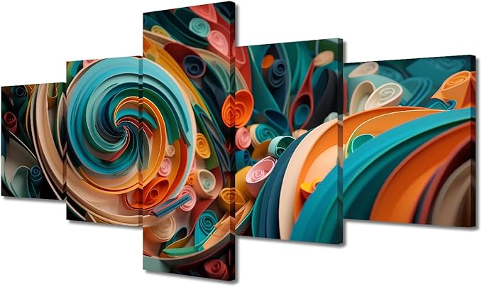 Abstract Canvas Wall Art Native Americans Home Wall Decor Art 5 Panel Modern Office Poster Colorful Paper Swirls Picture Printing for Living Room Decor Stretched and Framed Ready to Hang 50x24 in