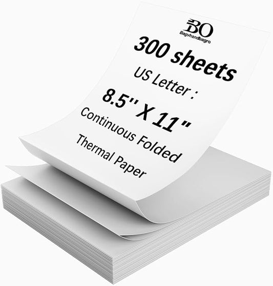 300 Sheets Thermal Printer Paper Continuous Folded 8.5 x 11 Inches US Letter Size Office Paper Products for PD-A4/ M832D/ M08F Portable Printer, Inkless and Wireless Printers, Advanced Value Set.