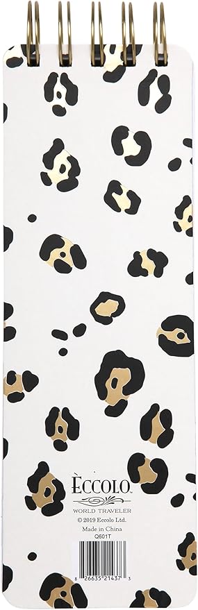 WORLD TRAVELER Eccolo Tall Spiral Memo Pad, 300 Pages, 150 Sheets, Double Spiral Binding, Office Essentials for Work, List Notepad for Students, Class and Shopping, Leopard (3x8.5 inches)