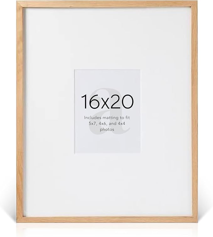 artisane home goods - Gallery Frame 1.0, Picture Frame, 16x20 White Oak, Gallery Wall Frame Set, Large Picture Frame, Oversized Mat (4x4, 4x6, and 5x7)