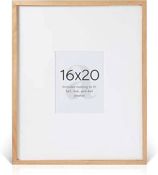 artisane home goods - Gallery Frame 1.0, Picture Frame, 16x20 White Oak, Gallery Wall Frame Set, Large Picture Frame, Oversized Mat (4x4, 4x6, and 5x7)