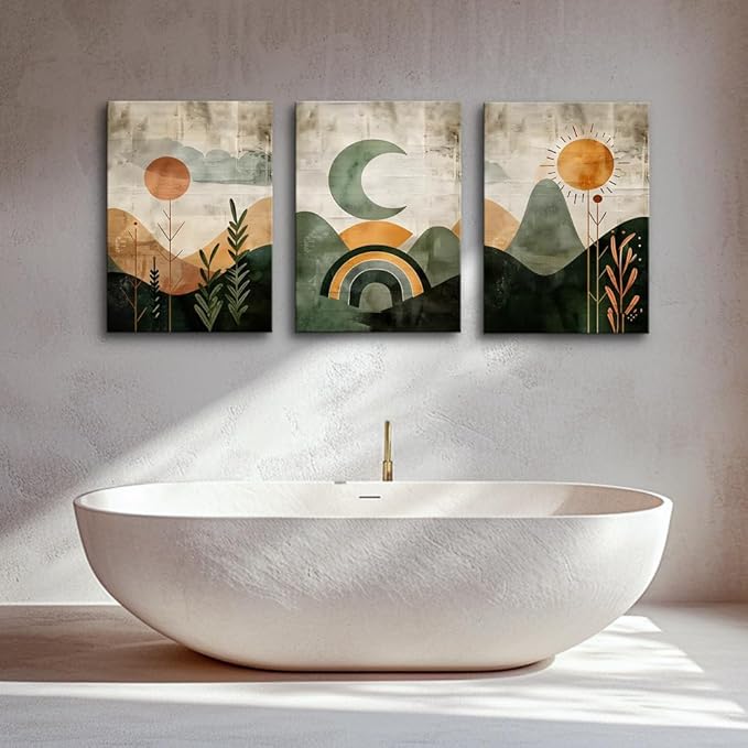 TTHYUEWS Large Wall Decor For Living Room Boho Wall Art For Bedroom Office Wall Decorations Canvas Print Paintings Abstract Geometry Wall Pictures Modern Home Decor Artwork 3 Piece Ready To Hang