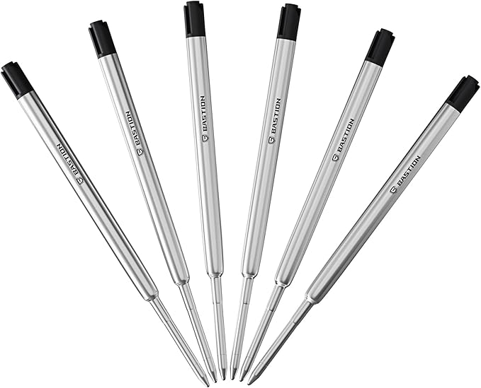 BASTION® Premium Pen Refill, Deeply Pigmented Ink for All Bolt Action Luxury Pens, Standard Ink Refill with 0.55mm Fine Tip - Black 6 Pieces