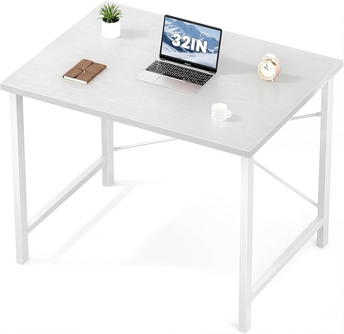 OLIXIS Small Computer Desk, 32 Inch Home Office Writing Desk for Small Spaces, Study Table with X-Shaped Reinforcement, Sturdy Bedroom Table with Scratch-Resistant Tabletop & Metal Frame, White