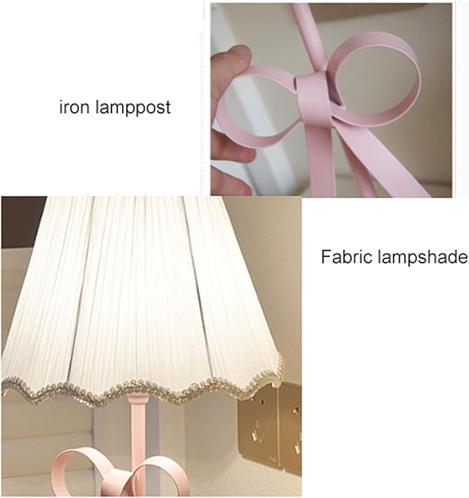 Nordic White Pink Table Lamp for Girl's Bedroom Single Cute Bow Table Lamp with Fabric Shade Modern Decorative Bedside Light Coastal Bedside Table Kids Bedroom Reading Desk Lighting