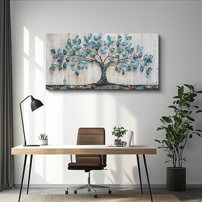 QIYILEXWART Canvas Wall Art For Living Room Wall Decor For Bedroom Office Wall Decoration Green Tree Landscape Painting Abstract Pictures Artwork Room Aesthetic Home Decor 20x40 In