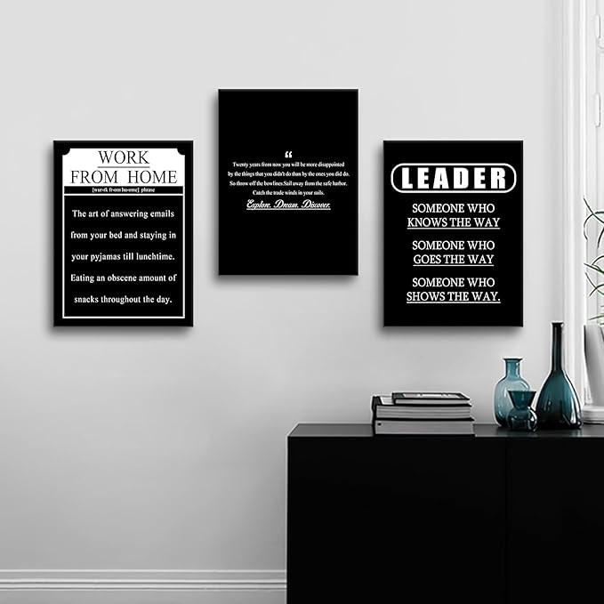 3 Pieces Inspirational Canvas Wall Art Motivational Quotes Explore Dream Discover Work from Home Leader Posters Print Artwork for Office Bedroom Bathroom Wall Picture Ready to Hang [36''W X 16''H]