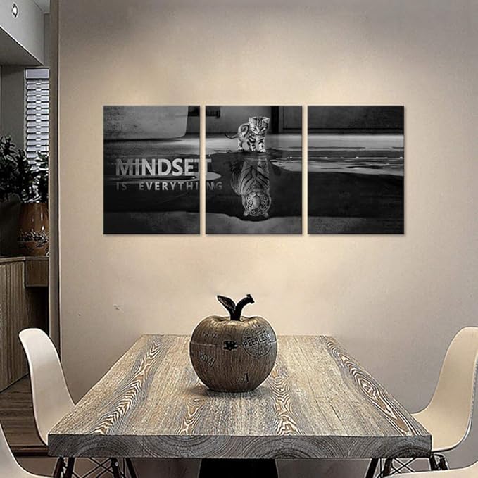 Mindset is Everything Wall Art Funny Inspirational Canvas Pictures Motivational Posters Inspiring Mindset Quotes Wall Painting Print Artwork Home Decor for Office Teens Framed Ready to Hang(36"Wx16"H)