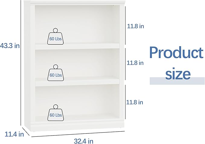blini White Bookshelf and Bookcase Set of 2, Double Wide Large Bookshelves Wooden 3 Tier Tall Bookshelf with Storage Cabinets for Living Room, Home Office, Library (White, 3-Shelf)