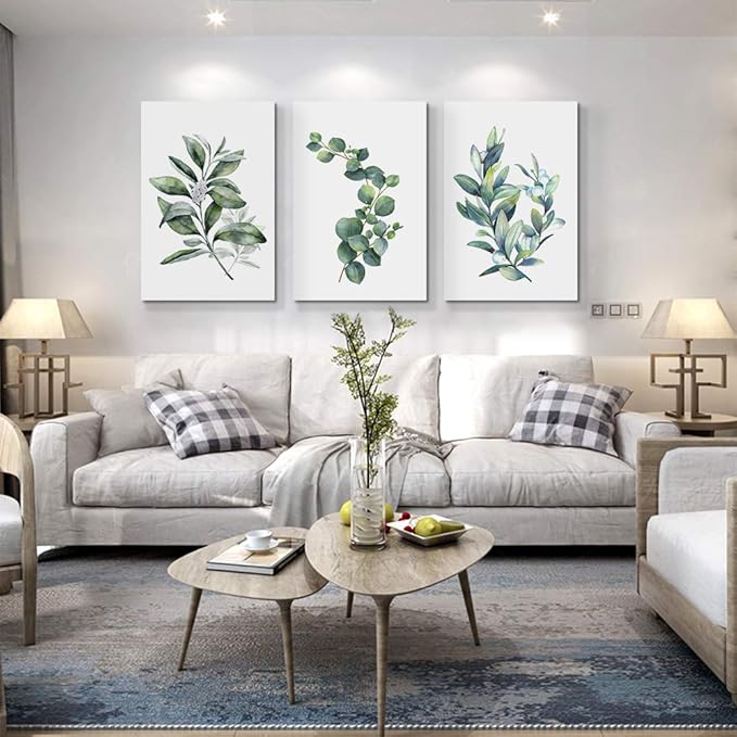 Green leaves Plants Canvas Wall Art for Living Room modern Bathroom Wall Decor for Bedroom Kitchen Home Decorations 3 panel Watercolor painting Canvas Prints Posters Artwork office mural Art works
