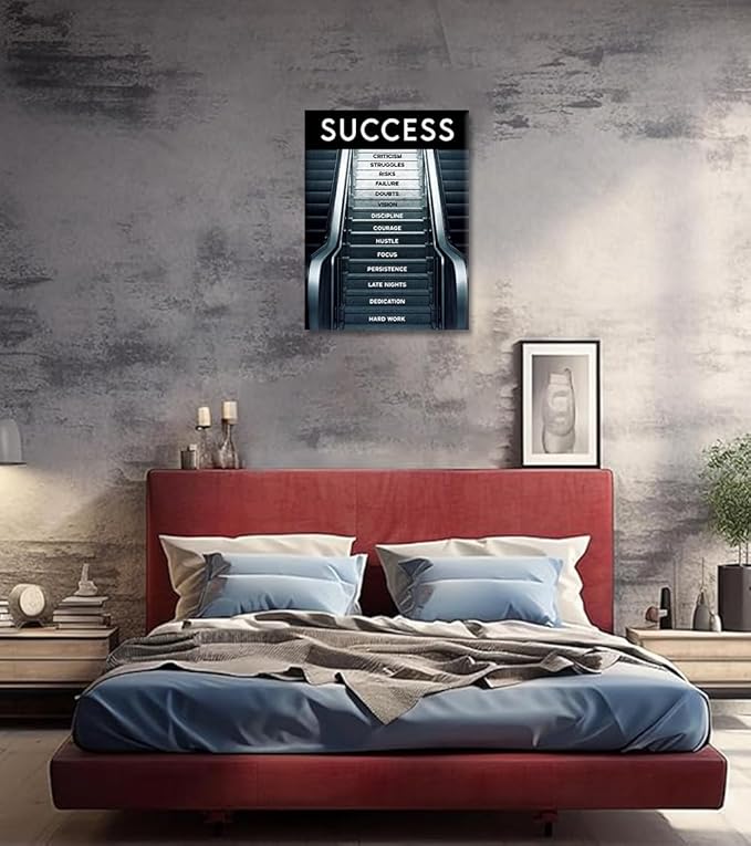Abstract Creative Inspirational Framed Posters Success Factors Successful Stair Giclee Canvas Paintings Ladder to Success Motivational Artwork for Classroom Library Framed Ready to Hang-18x24 inches