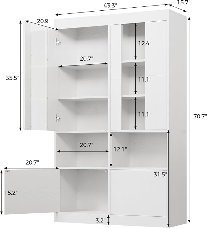 IRONCK Bookshelves and Bookcases with Doors, 70.7" H White Bookshelf with 5-Tier Storage, Large Book Shelf with Acrylic Doors for Living Room, Home Office