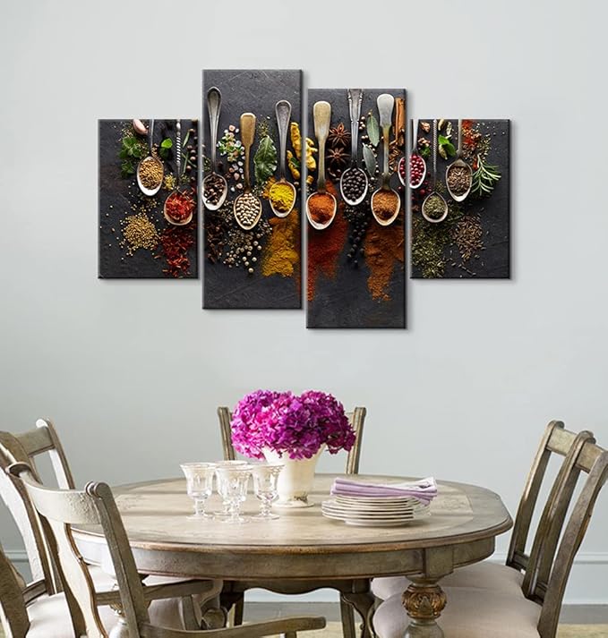 4 Pieces Kitchen Decor Kitchen Wall Art Kitchen Picture Wall Decor Dining Room Decor Spices Poster Food Poster Kitchen Art Kitchen Pictures Kitchen Canvas Wall Art for Room Decor (40''W x 24''H)