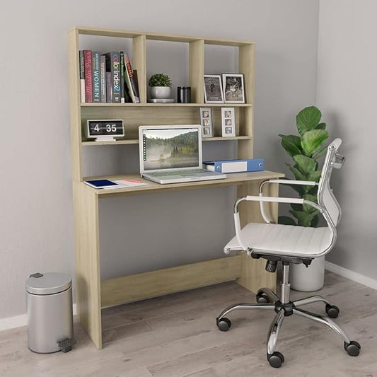 Modern Computer Desk Writing Study Table with Upper Cabinet, Home Office Student Table Laptop PC Writing Desk Home Office Writing Desk, Sonoma Oak 43.3"x17.7"x61.8"
