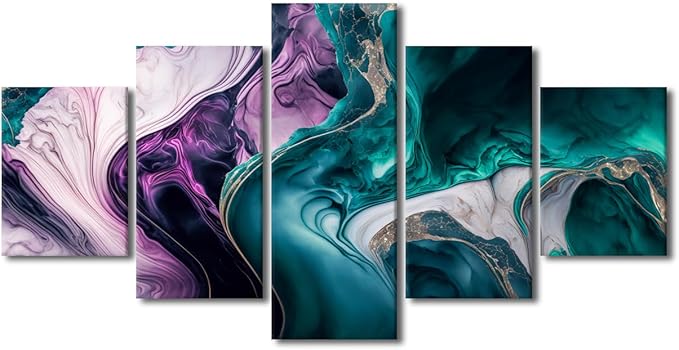 Wall Art Decor for Men Modern Home Wall Canvas Art Swirls of Multi Color Marble Artwork Printing Abstract Art Pcture Prints on Canvas 5 Panel Wall Art Stretched and Framed Ready to Hang 60x32 in