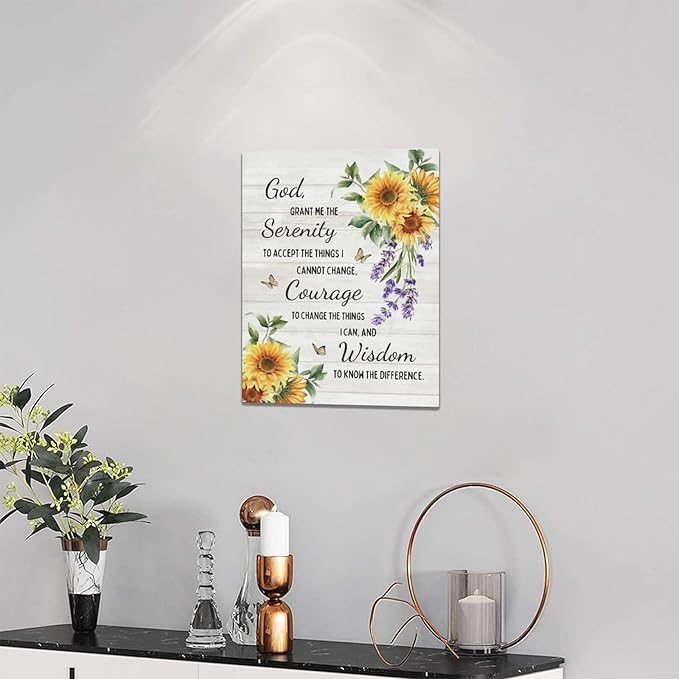 Serenity Prayer Wall Decor Christian Religious Sunflower Pictures Inspirational Bible Verses Scripture Canvas Wall Art God Painting Home Modern Artwork Framed for Living Room Bedroom Office 12x16inch